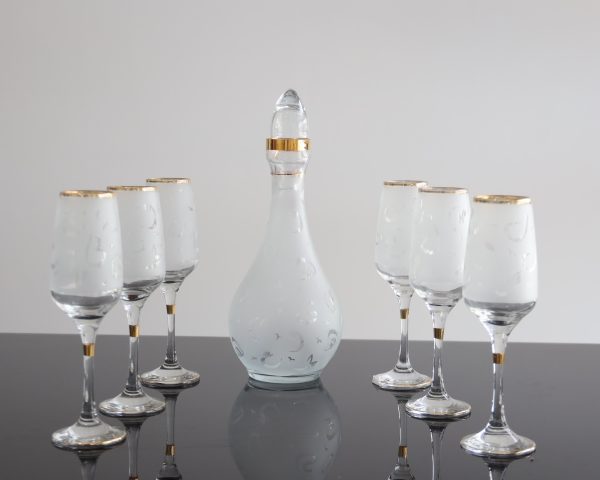 6 Verres + carafe oval (calligraphie + doré)