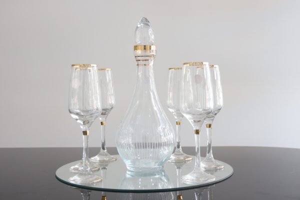 6verres+carafe oval (rayure+doré)
