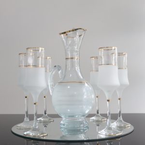 6verres+carafe a base large doré (sablé)
