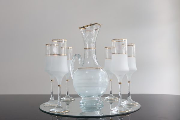 6verres+carafe a base large doré (sablé)