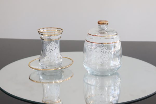 6 verres à thé avec sous tasses et sucrier design – Image 2