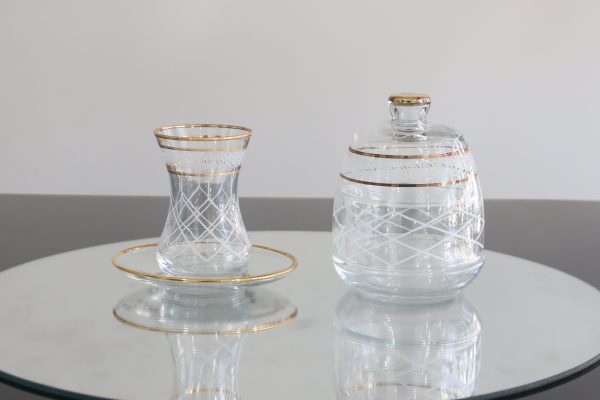 6 verres à thé avec sous tasses et sucrier design – Image 6
